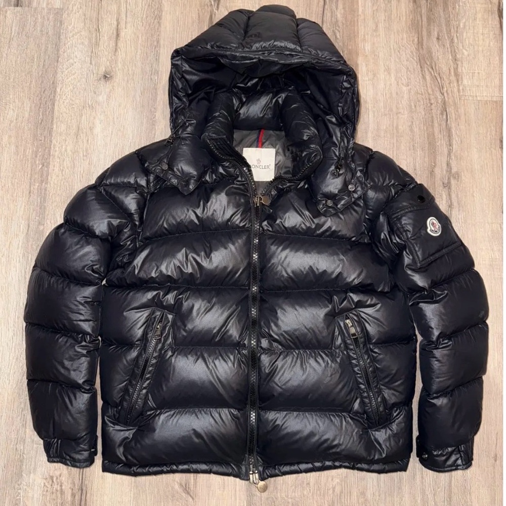 Moncler Shiny Black Hooded Puffer Jacket